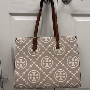 Tory Burch Taupe and Brown Patterned Tote